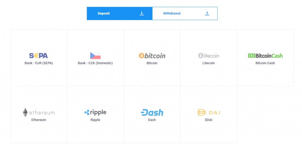 vklady a výběry na coinmate